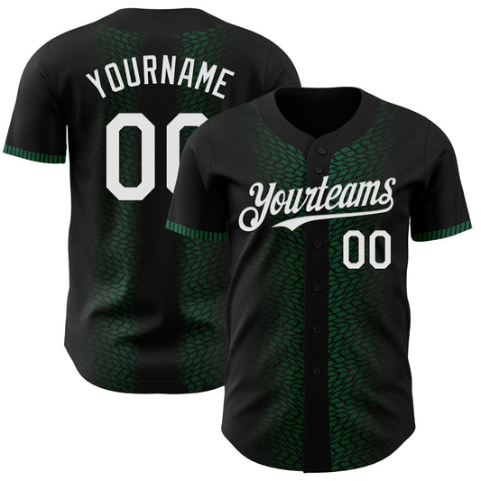 Custom Black White-Kelly Green 3D Pattern Design Geometric Shapes Authentic Baseball Jersey - Sky-Custom