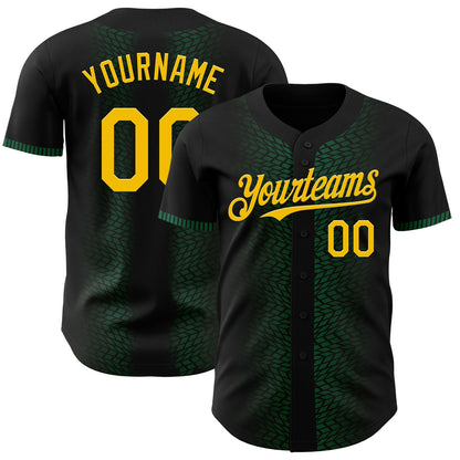Custom Black Yellow-Kelly Green 3D Pattern Design Geometric Shapes Authentic Baseball Jersey - Sky-Custom