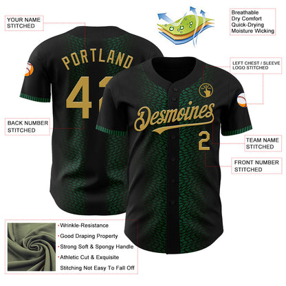 Custom Black Old Gold-Kelly Green 3D Pattern Design Geometric Shapes Authentic Baseball Jersey - Sky-Custom