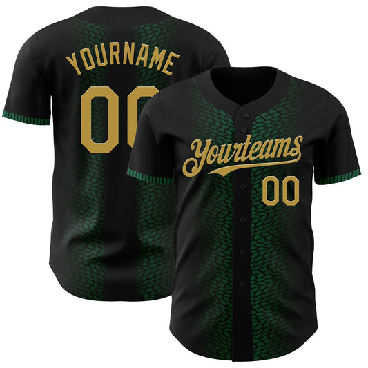Custom Black Old Gold-Kelly Green 3D Pattern Design Geometric Shapes Authentic Baseball Jersey - Sky-Custom