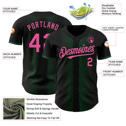 Custom Black Pink-Kelly Green 3D Pattern Design Geometric Shapes Authentic Baseball Jersey - Sky-Custom
