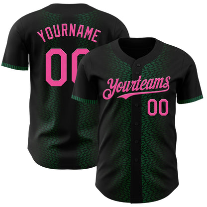 Custom Black Pink-Kelly Green 3D Pattern Design Geometric Shapes Authentic Baseball Jersey - Sky-Custom