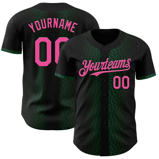 Custom Black Pink-Kelly Green 3D Pattern Design Geometric Shapes Authentic Baseball Jersey - Sky-Custom