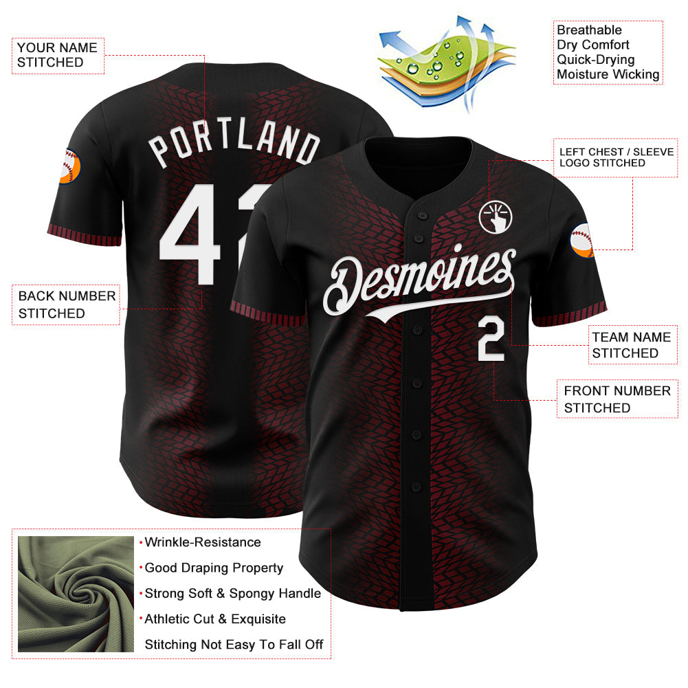 Custom Black White-Burgundy 3D Pattern Design Geometric Shapes Authentic Baseball Jersey - Sky-Custom