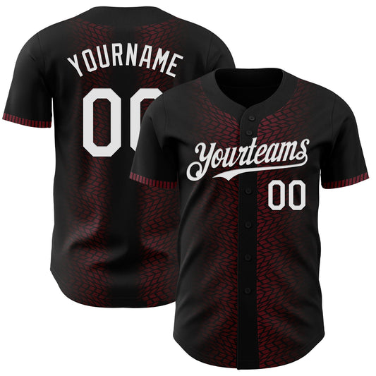 Custom Black White-Burgundy 3D Pattern Design Geometric Shapes Authentic Baseball Jersey - Sky-Custom