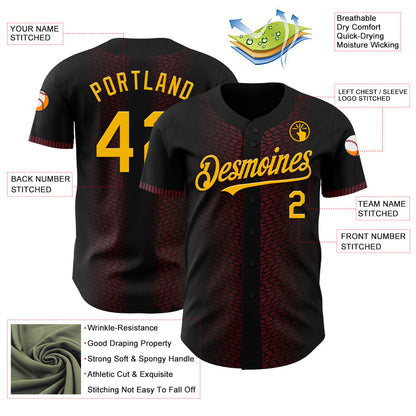 Custom Black Gold-Burgundy 3D Pattern Design Geometric Shapes Authentic Baseball Jersey - Sky-Custom