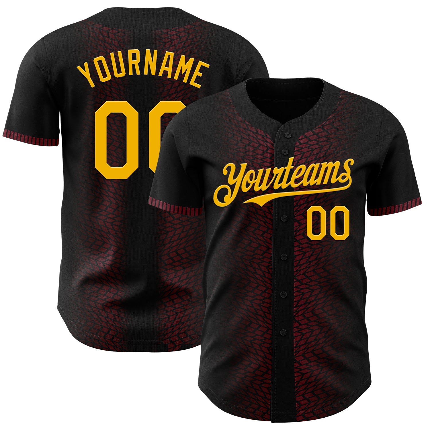 Custom Black Gold-Burgundy 3D Pattern Design Geometric Shapes Authentic Baseball Jersey - Sky-Custom