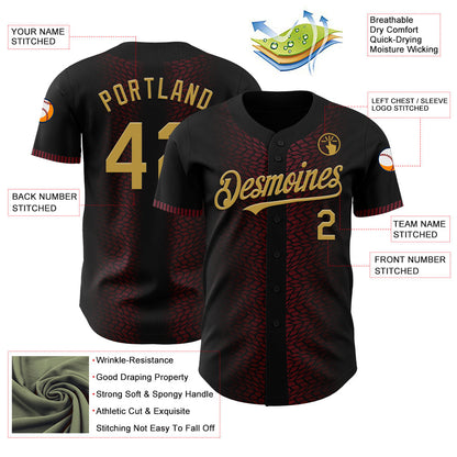 Custom Black Old Gold-Burgundy 3D Pattern Design Geometric Shapes Authentic Baseball Jersey - Sky-Custom
