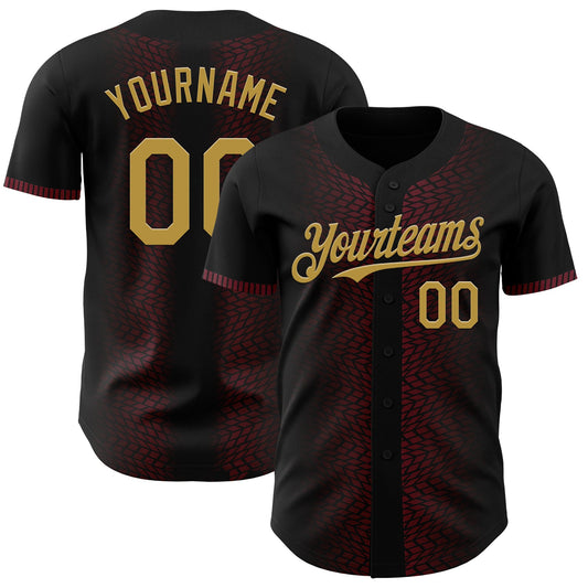 Custom Black Old Gold-Burgundy 3D Pattern Design Geometric Shapes Authentic Baseball Jersey - Sky-Custom
