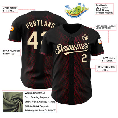 Custom Black Cream-Burgundy 3D Pattern Design Geometric Shapes Authentic Baseball Jersey - Sky-Custom