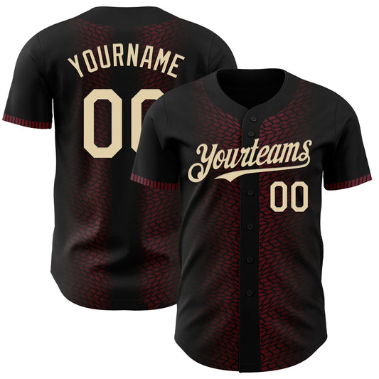 Custom Black Cream-Burgundy 3D Pattern Design Geometric Shapes Authentic Baseball Jersey - Sky-Custom
