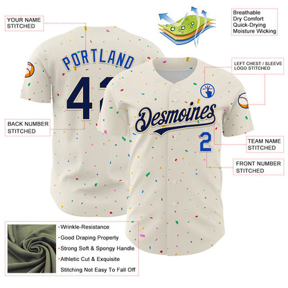 Custom Cream Navy-Thunder Blue 3D Pattern Design Confetti Authentic Baseball Jersey - Sky-Custom