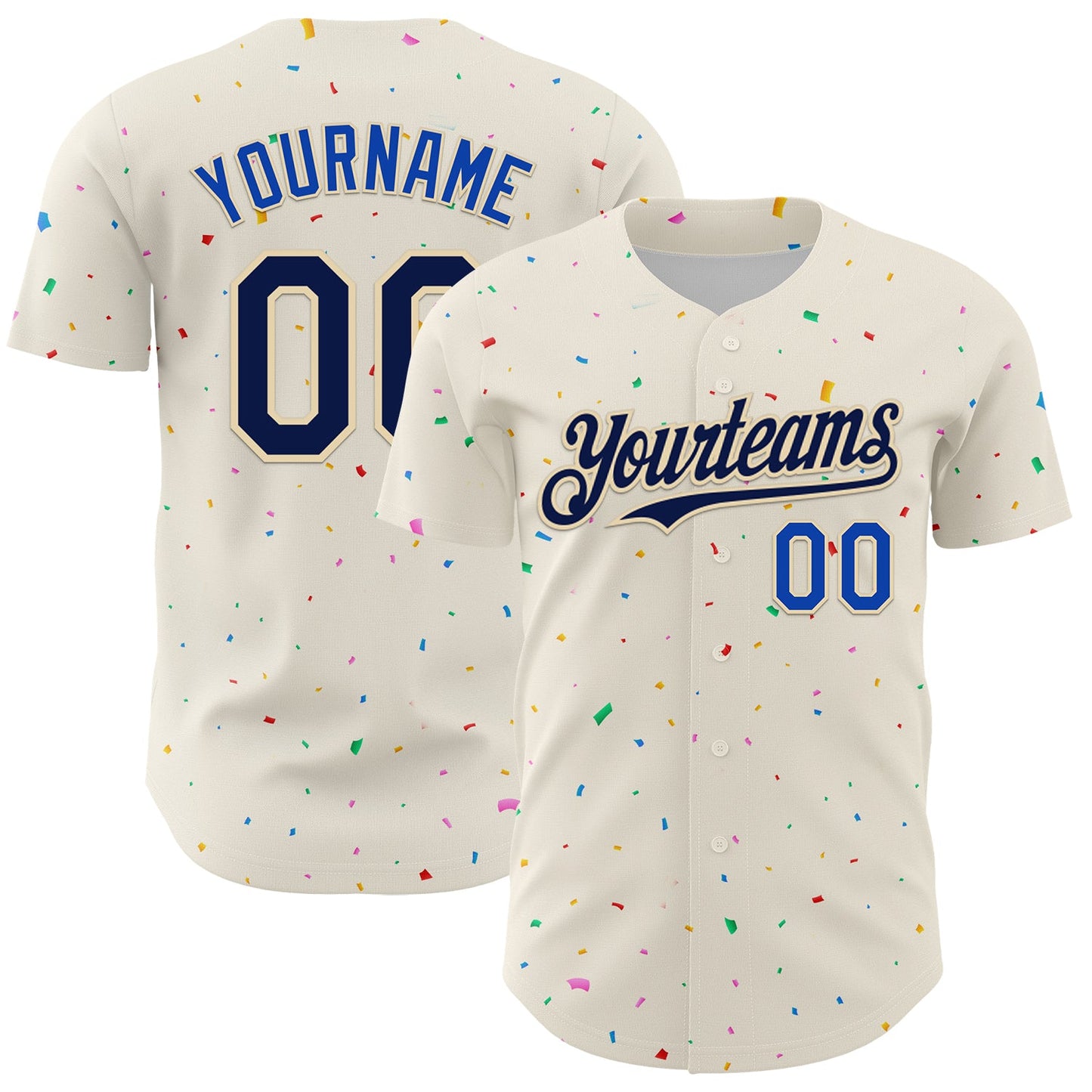 Custom Cream Navy-Thunder Blue 3D Pattern Design Confetti Authentic Baseball Jersey - Sky-Custom