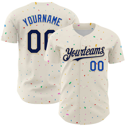 Custom Cream Navy-Thunder Blue 3D Pattern Design Confetti Authentic Baseball Jersey - Sky-Custom