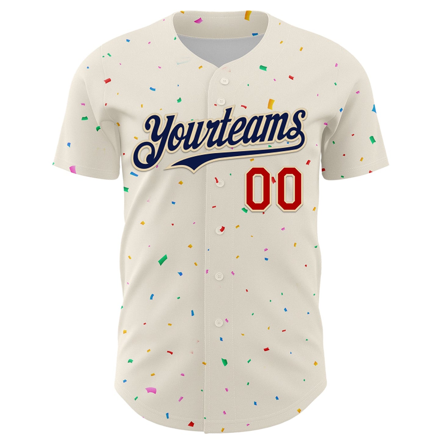 Custom Cream Navy-Red 3D Pattern Design Confetti Authentic Baseball Jersey - Sky-Custom