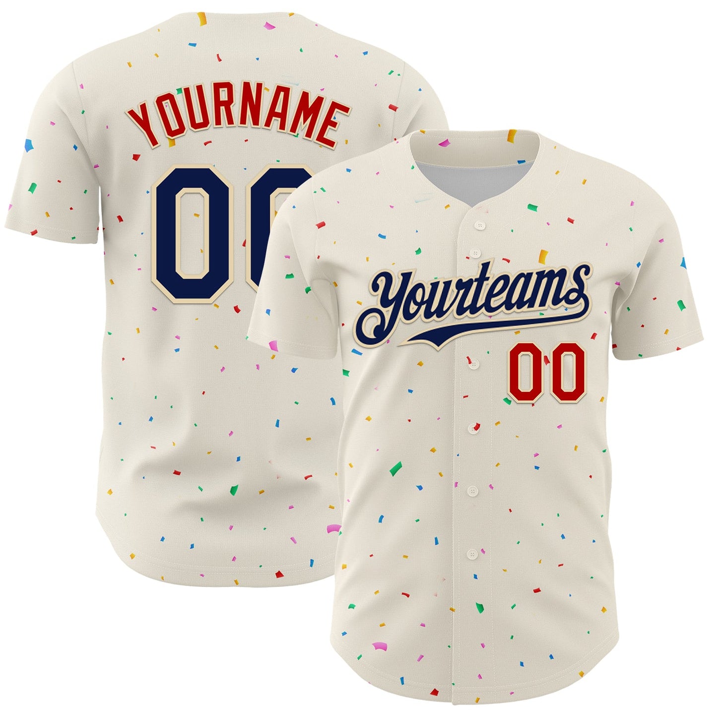 Custom Cream Navy-Red 3D Pattern Design Confetti Authentic Baseball Jersey - Sky-Custom