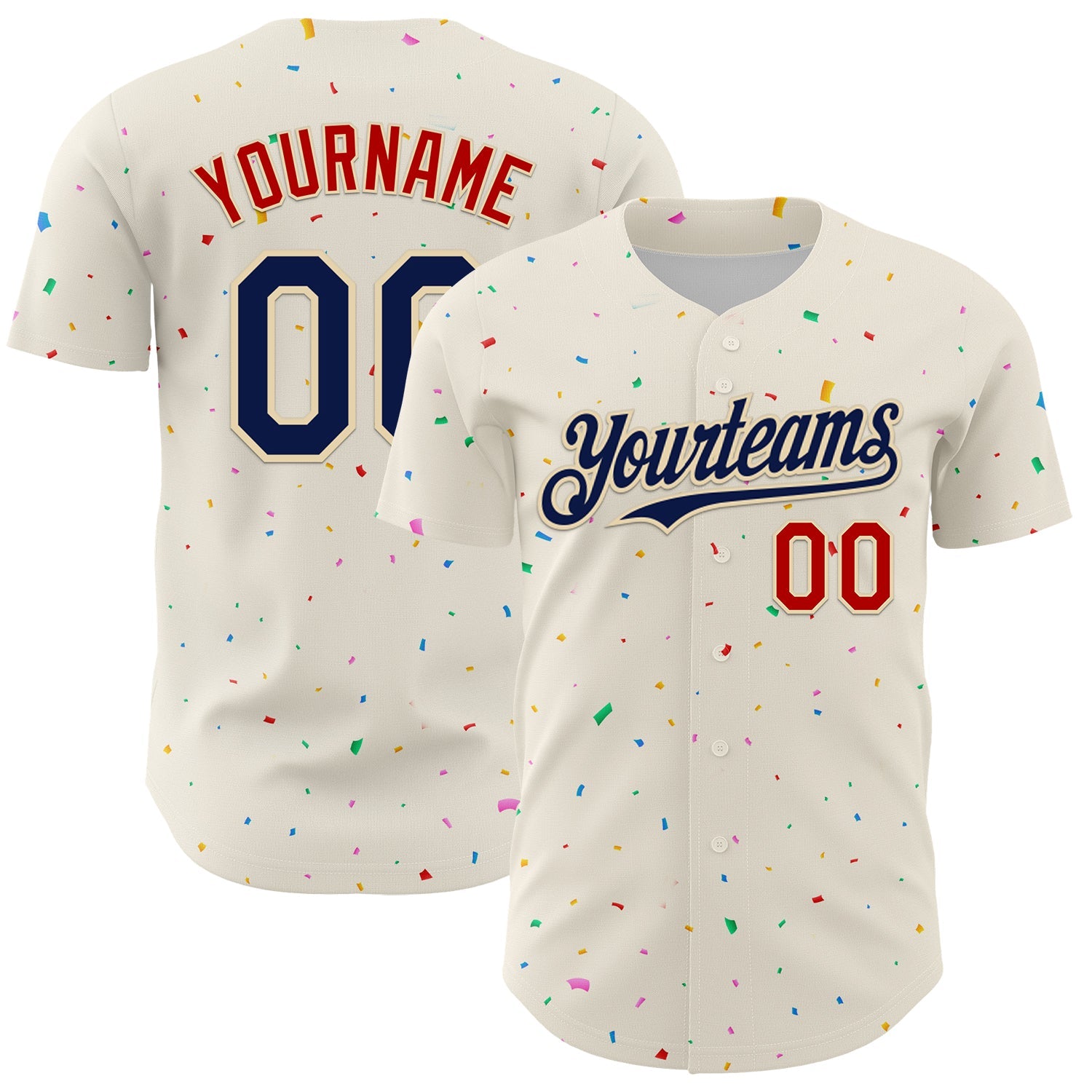 Custom Cream Navy-Red 3D Pattern Design Confetti Authentic Baseball Jersey - Sky-Custom