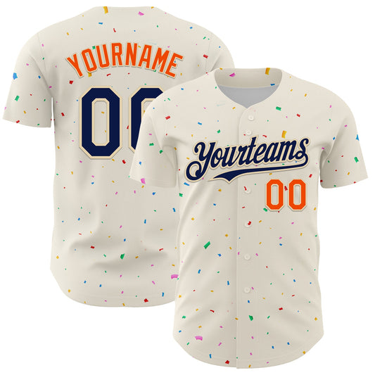 Custom Cream Navy-Orange 3D Pattern Design Confetti Authentic Baseball Jersey - Sky-Custom