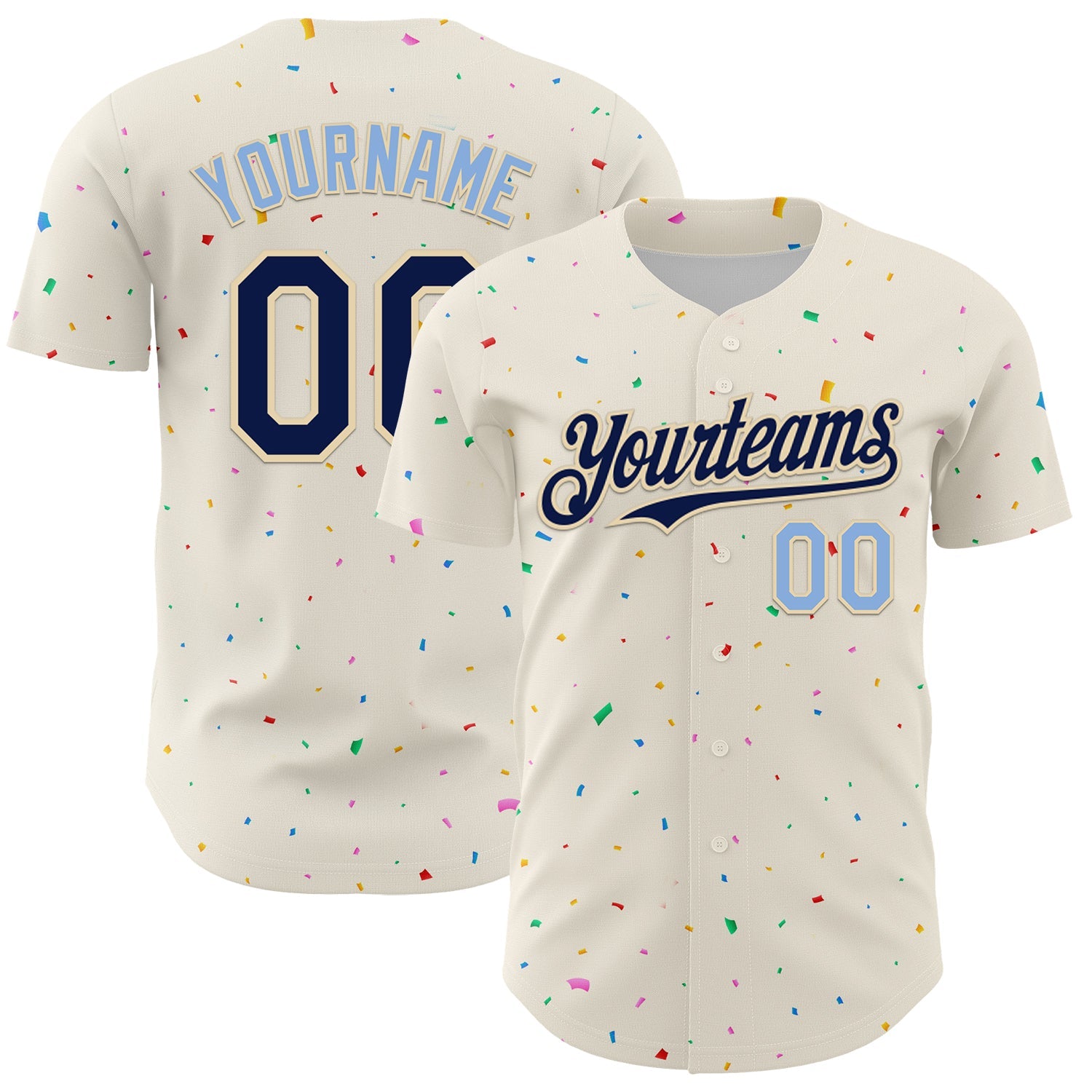 Custom Cream Navy-Light Blue 3D Pattern Design Confetti Authentic Baseball Jersey - Sky-Custom