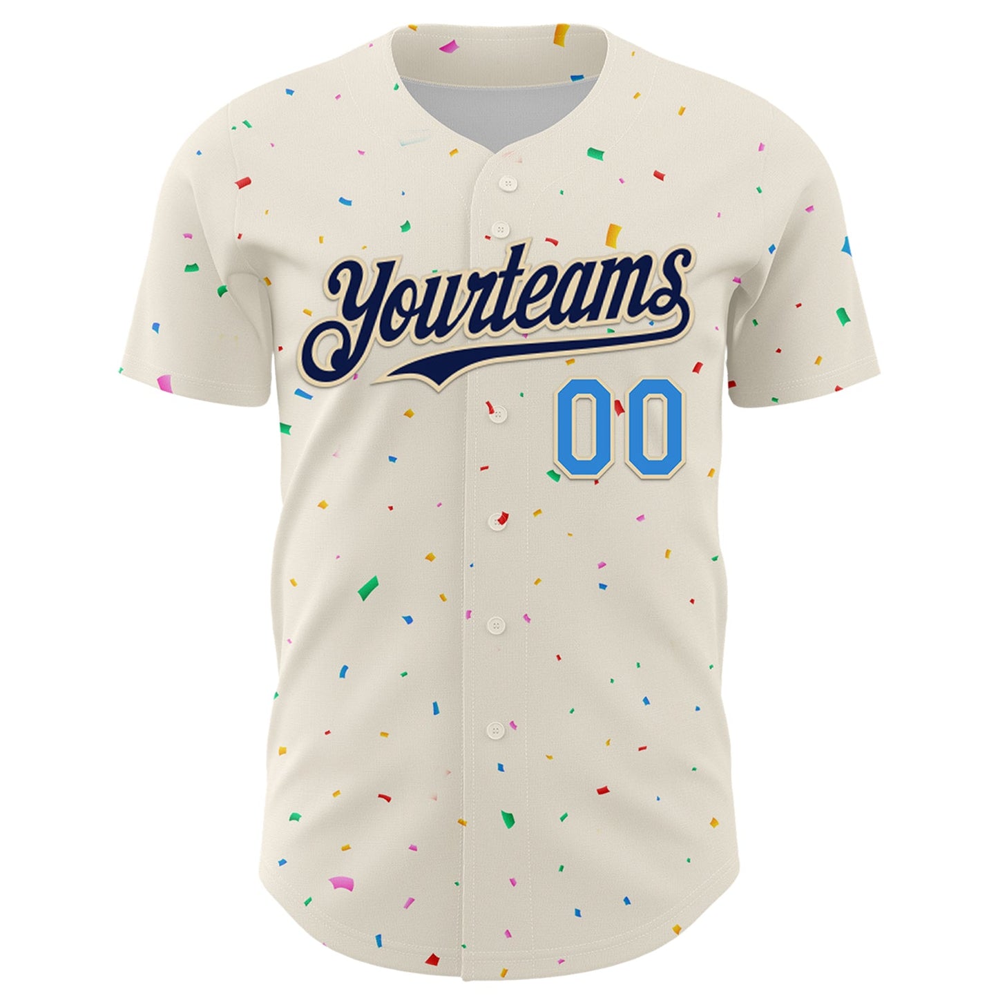 Custom Cream Navy-Electric Blue 3D Pattern Design Confetti Authentic Baseball Jersey - Sky-Custom