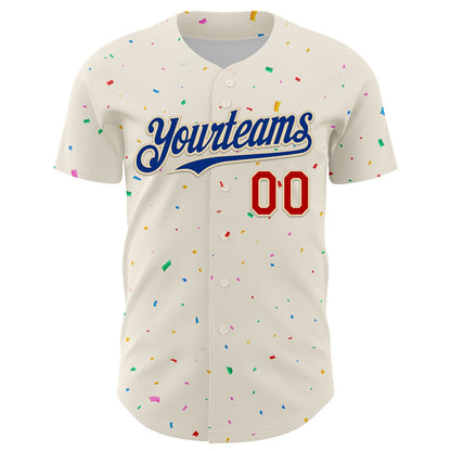 Custom Cream Royal-Red 3D Pattern Design Confetti Authentic Baseball Jersey - Sky-Custom