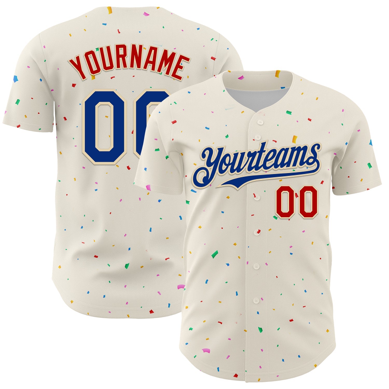 Custom Cream Royal-Red 3D Pattern Design Confetti Authentic Baseball Jersey - Sky-Custom
