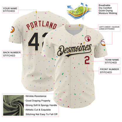 Custom Cream Black-Crimson 3D Pattern Design Confetti Authentic Baseball Jersey - Sky-Custom