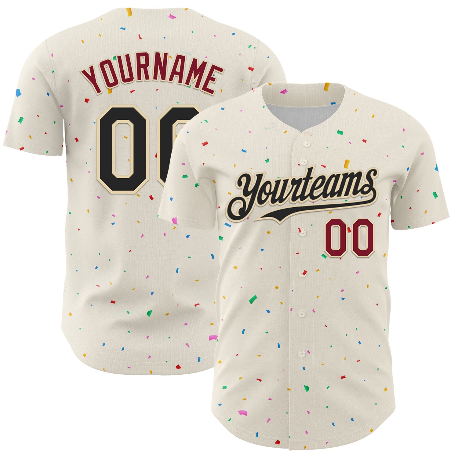 Custom Cream Black-Crimson 3D Pattern Design Confetti Authentic Baseball Jersey - Sky-Custom