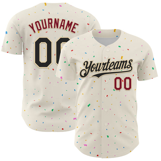 Custom Cream Black-Crimson 3D Pattern Design Confetti Authentic Baseball Jersey - Sky-Custom