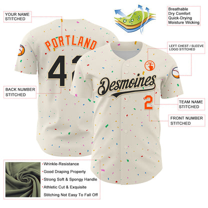 Custom Cream Black-Orange 3D Pattern Design Confetti Authentic Baseball Jersey - Sky-Custom