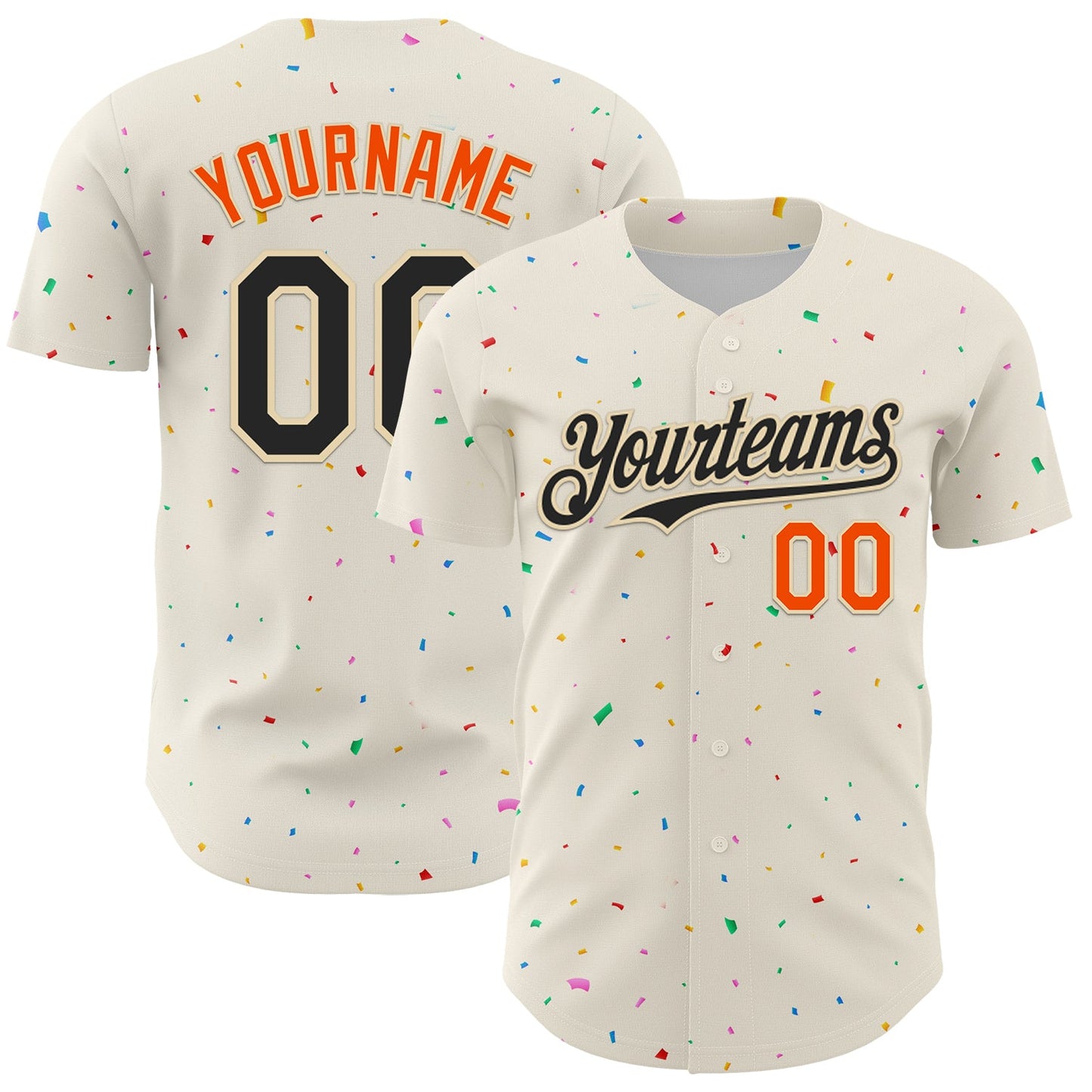 Custom Cream Black-Orange 3D Pattern Design Confetti Authentic Baseball Jersey - Sky-Custom