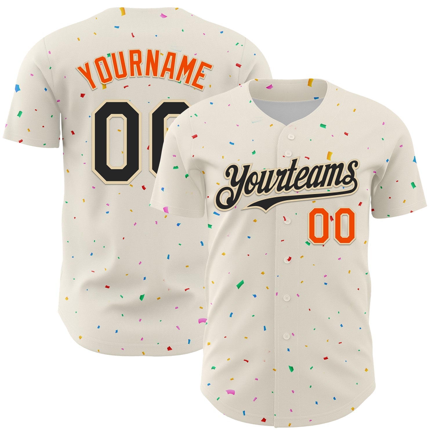 Custom Cream Black-Orange 3D Pattern Design Confetti Authentic Baseball Jersey - Sky-Custom