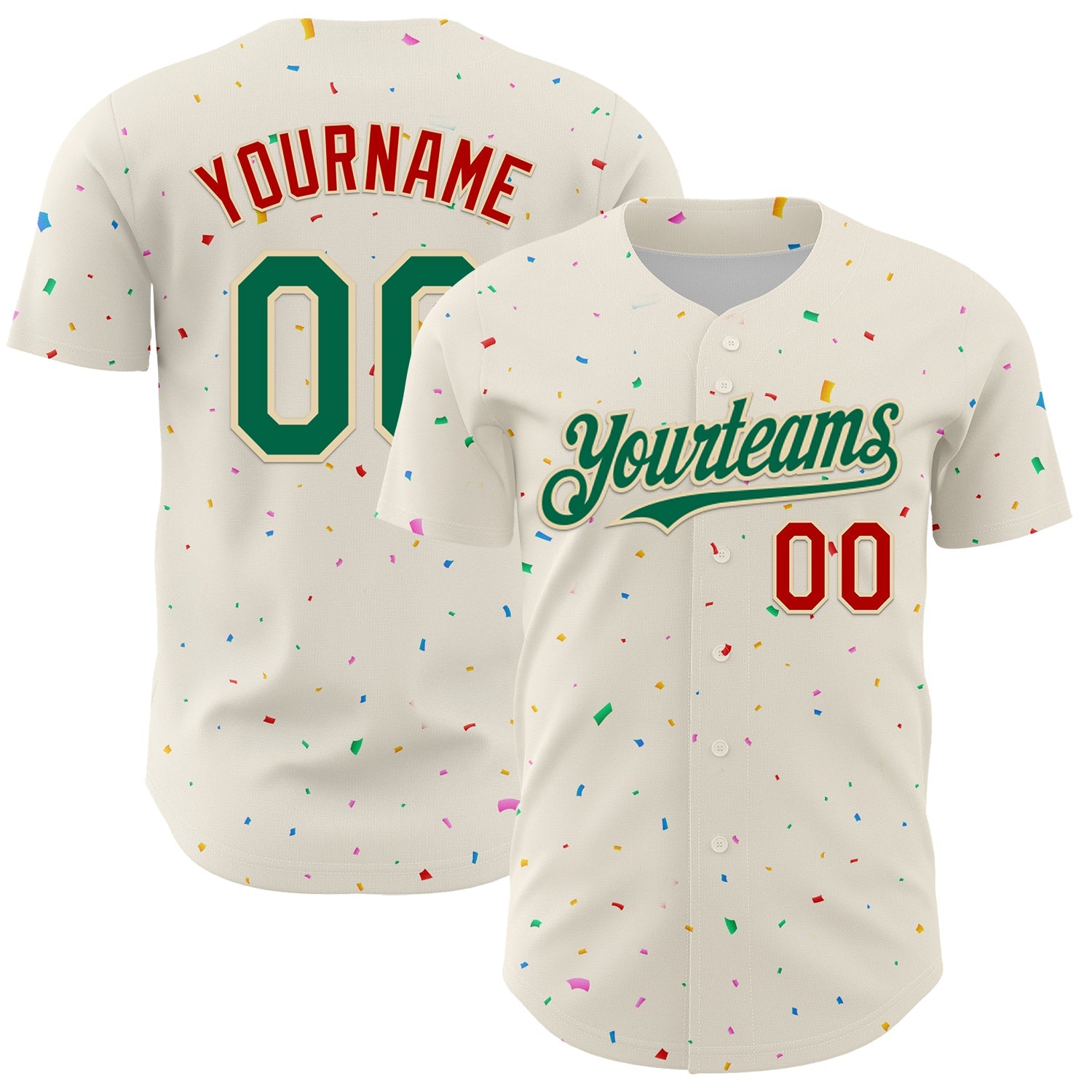 Custom Cream Kelly Green-Red 3D Pattern Design Confetti Authentic Baseball Jersey - Sky-Custom