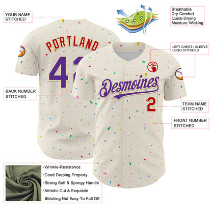 Custom Cream Purple-Red 3D Pattern Design Confetti Authentic Baseball Jersey - Sky-Custom