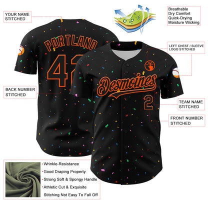 Custom Black Orange 3D Pattern Design Confetti Authentic Baseball Jersey - Sky-Custom