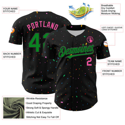 Custom Black Grass Green-Pink 3D Pattern Design Confetti Authentic Baseball Jersey - Sky-Custom