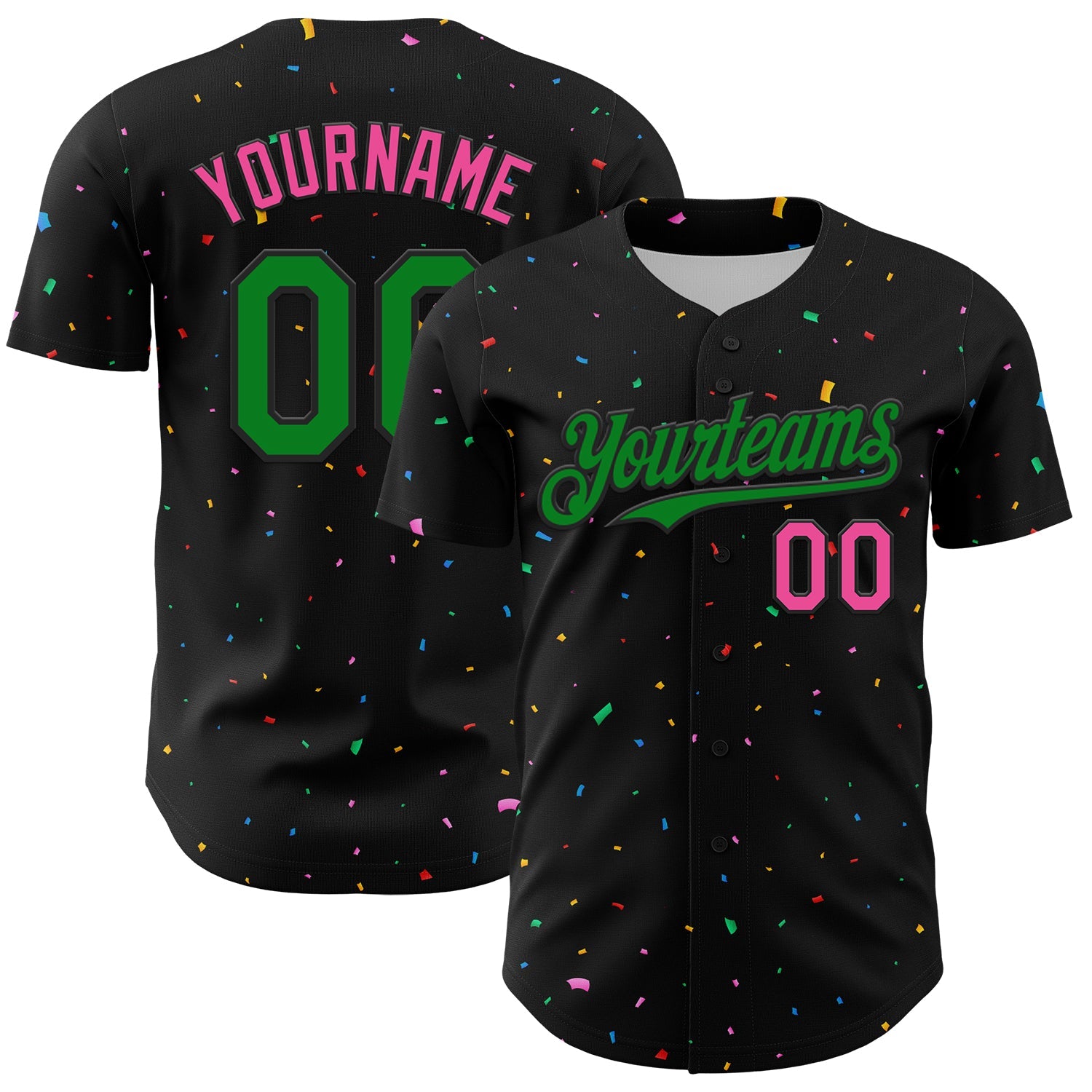 Custom Black Grass Green-Pink 3D Pattern Design Confetti Authentic Baseball Jersey - Sky-Custom
