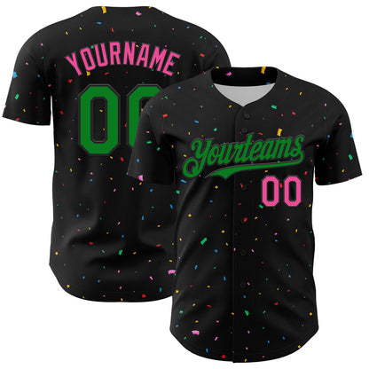Custom Black Grass Green-Pink 3D Pattern Design Confetti Authentic Baseball Jersey - Sky-Custom