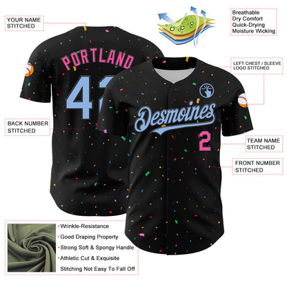 Custom Black Light Blue-Pink 3D Pattern Design Confetti Authentic Baseball Jersey - Sky-Custom