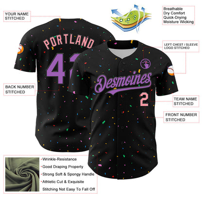 Custom Black Medium Purple-Medium Pink 3D Pattern Design Confetti Authentic Baseball Jersey - Sky-Custom