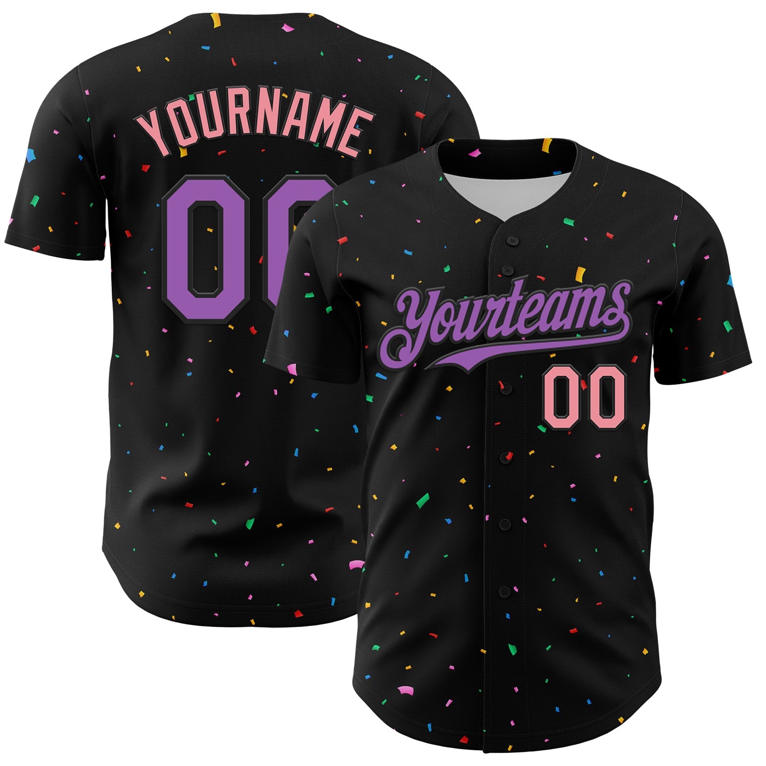 Custom Black Medium Purple-Medium Pink 3D Pattern Design Confetti Authentic Baseball Jersey - Sky-Custom