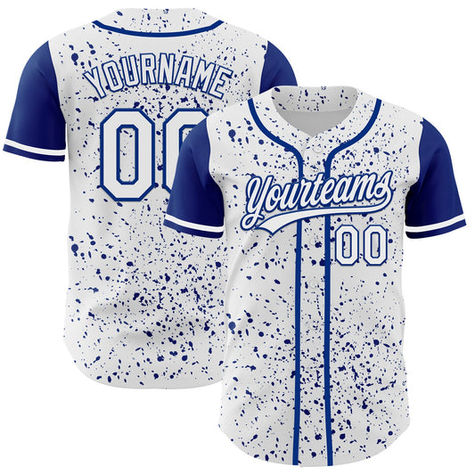 Custom White Royal 3D Pattern Design Abstract Splatter Ink Authentic Baseball Jersey - Sky-Custom