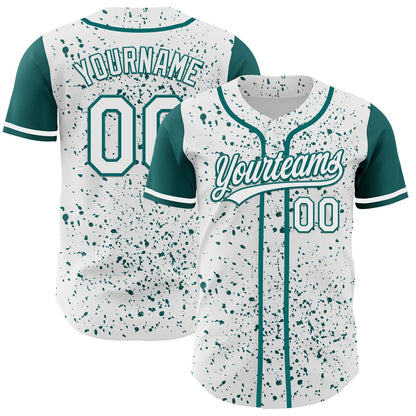 Custom White Teal 3D Pattern Design Abstract Splatter Ink Authentic Baseball Jersey - Sky-Custom