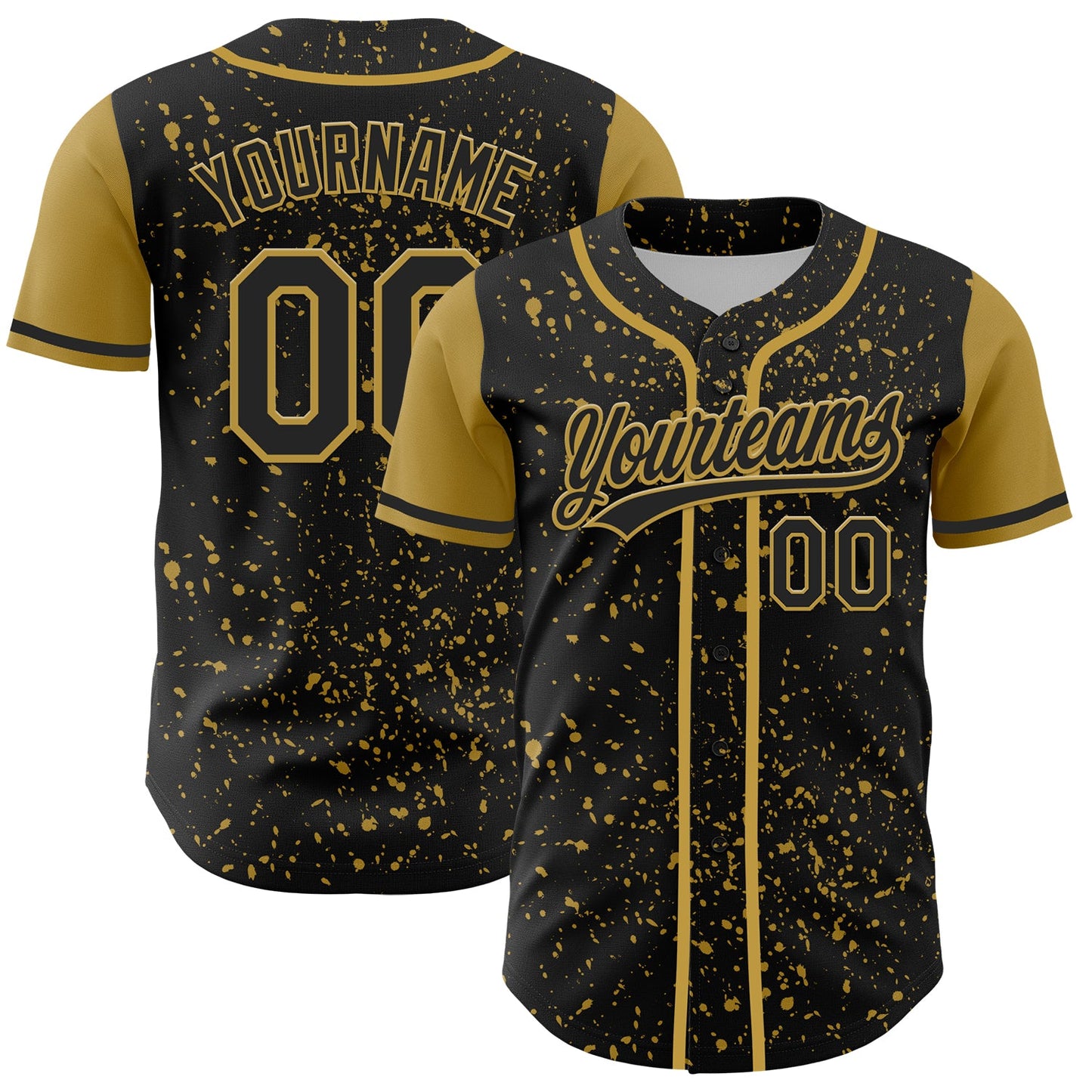 Custom Black Old Gold 3D Pattern Design Abstract Splatter Ink Authentic Baseball Jersey - Sky-Custom