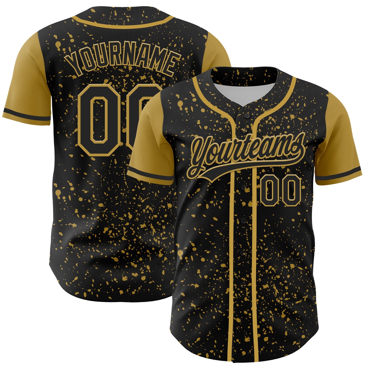 Custom Black Old Gold 3D Pattern Design Abstract Splatter Ink Authentic Baseball Jersey - Sky-Custom