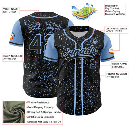 Custom Black Light Blue 3D Pattern Design Abstract Splatter Ink Authentic Baseball Jersey - Sky-Custom