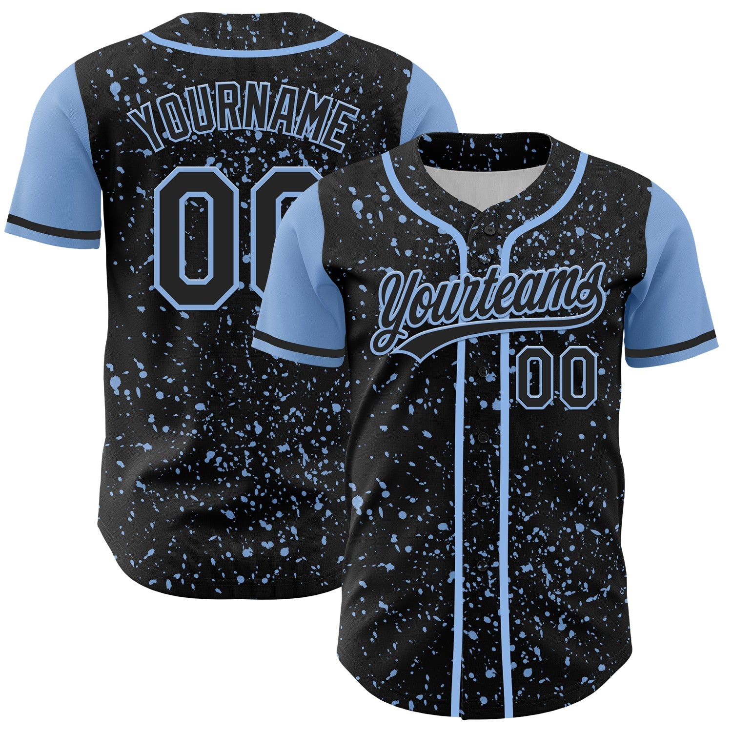 Custom Black Light Blue 3D Pattern Design Abstract Splatter Ink Authentic Baseball Jersey - Sky-Custom