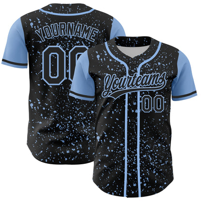 Custom Black Light Blue 3D Pattern Design Abstract Splatter Ink Authentic Baseball Jersey - Sky-Custom