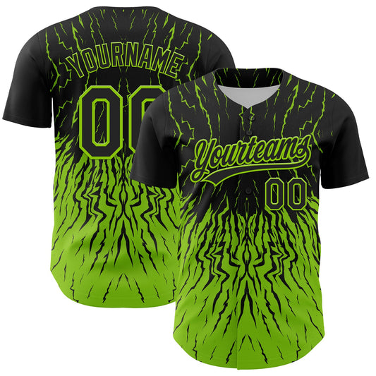 Custom Black Neon Green 3D Pattern Design Abstract Wave Authentic Baseball Jersey - Sky-Custom