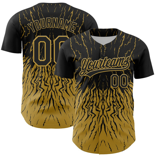 Custom Black Old Gold 3D Pattern Design Abstract Wave Authentic Baseball Jersey - Sky-Custom